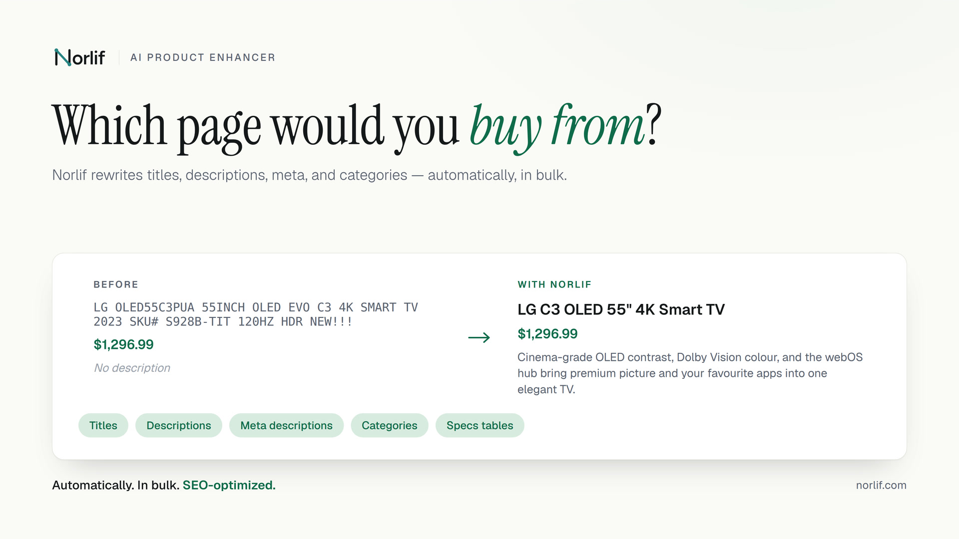 Norlif AI Product Enhancer — bulk Shopify SEO